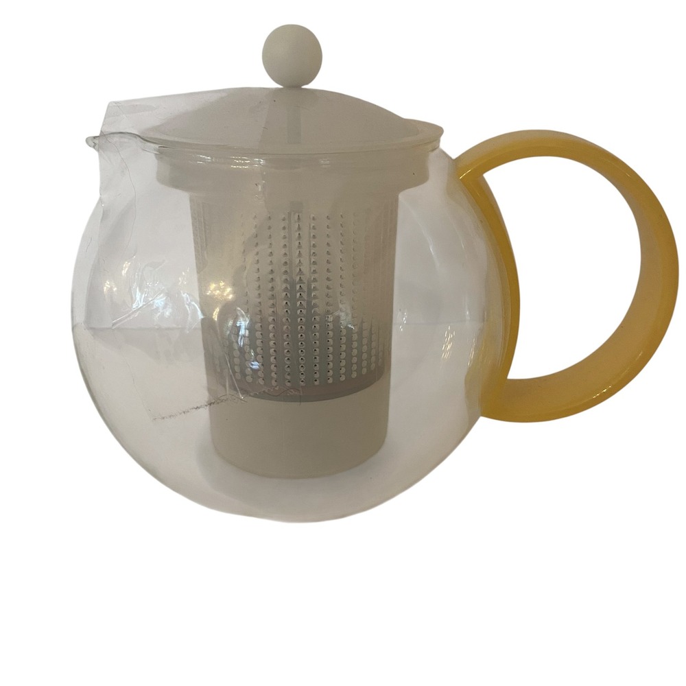 Bodum Glass Teapot with Yellow Handle and White Tea Press Infuser 34oz